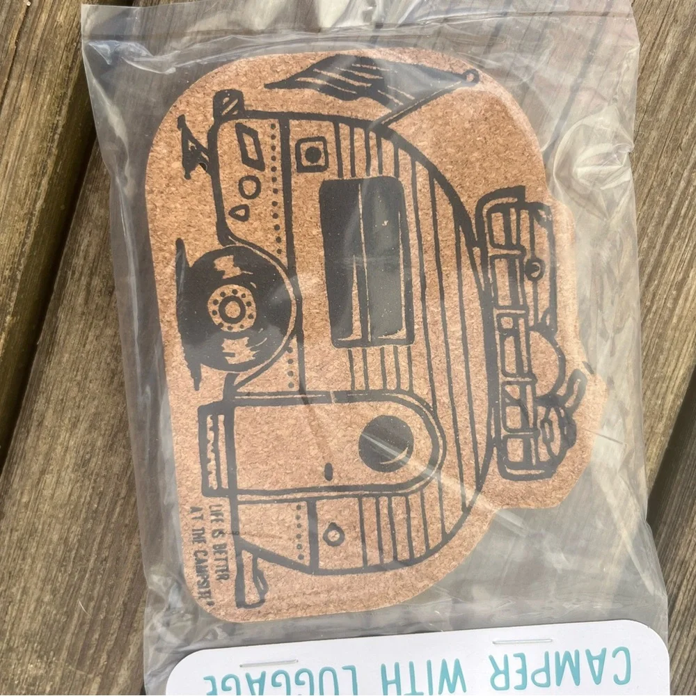 CORK COASTERS 2 PACK CAMPER WITH LUGGAGE NWT